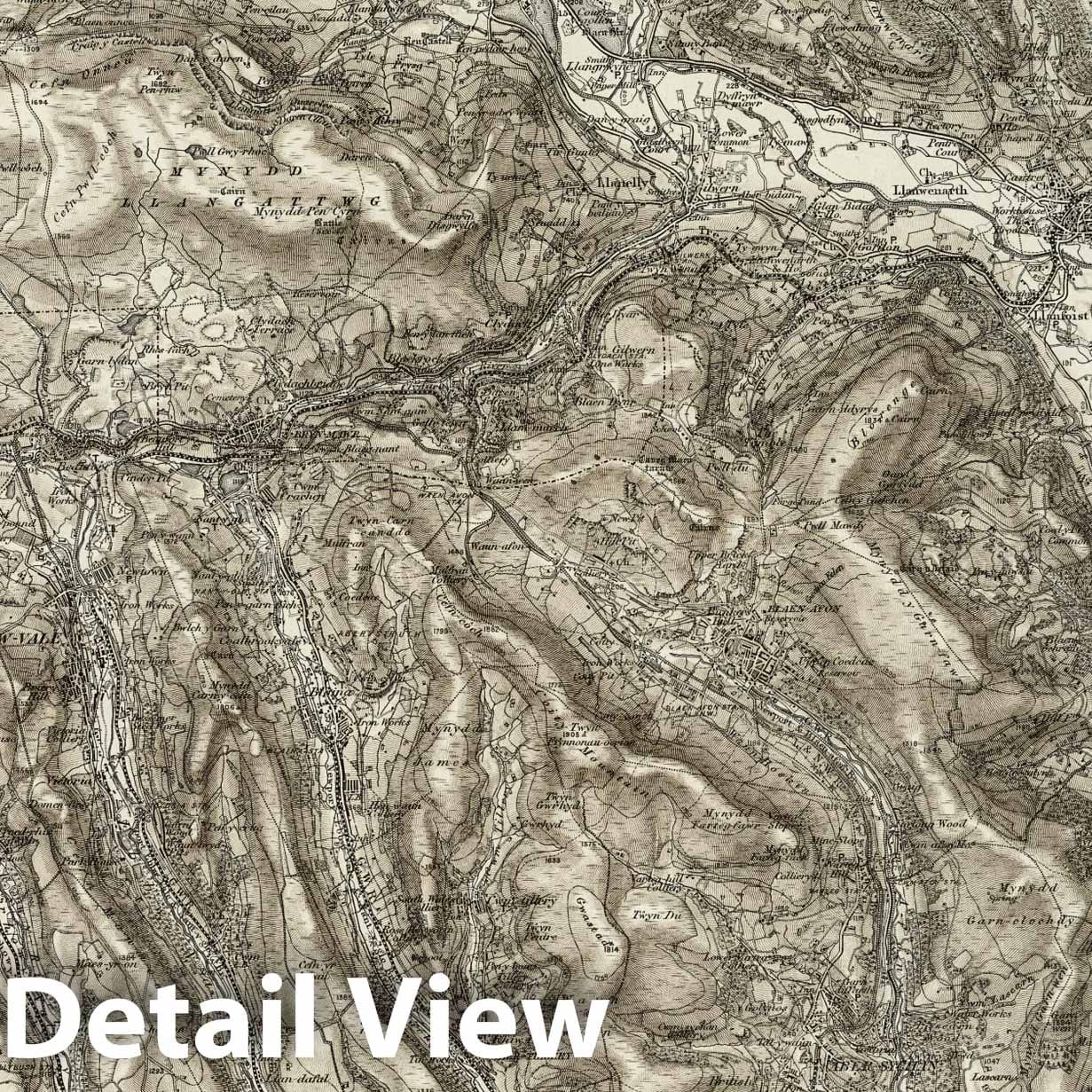Abergavenny - Survey Map, 1898 - Ordnance Survey Topographic Print
