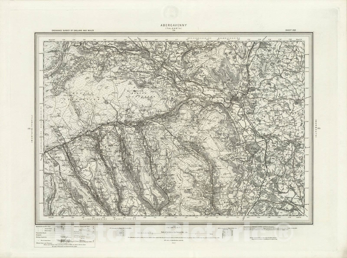 Historic Map : 232 Abergavenny 1898 - Vintage Wall Art