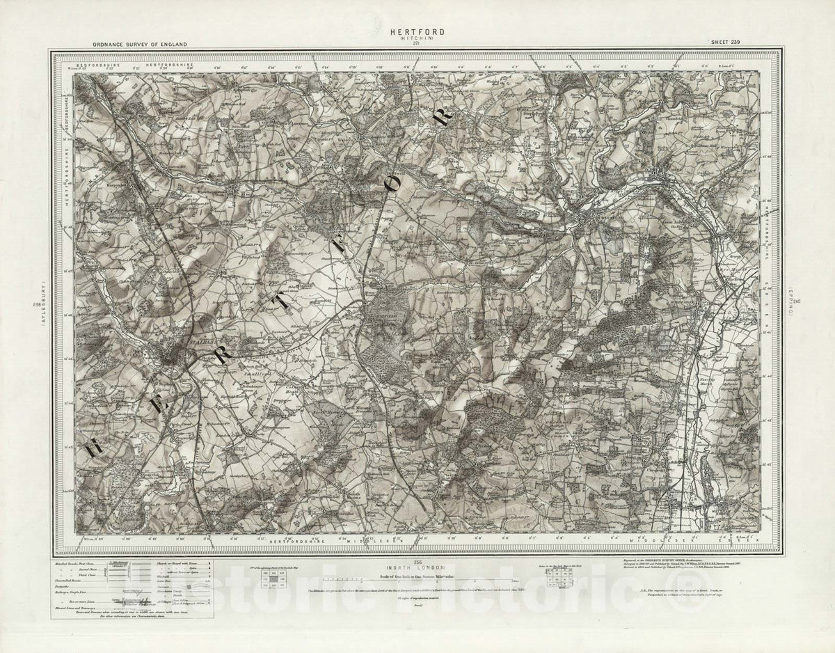 Historic Map : 239 Hertford (Hills) 1896 - Vintage Wall Art