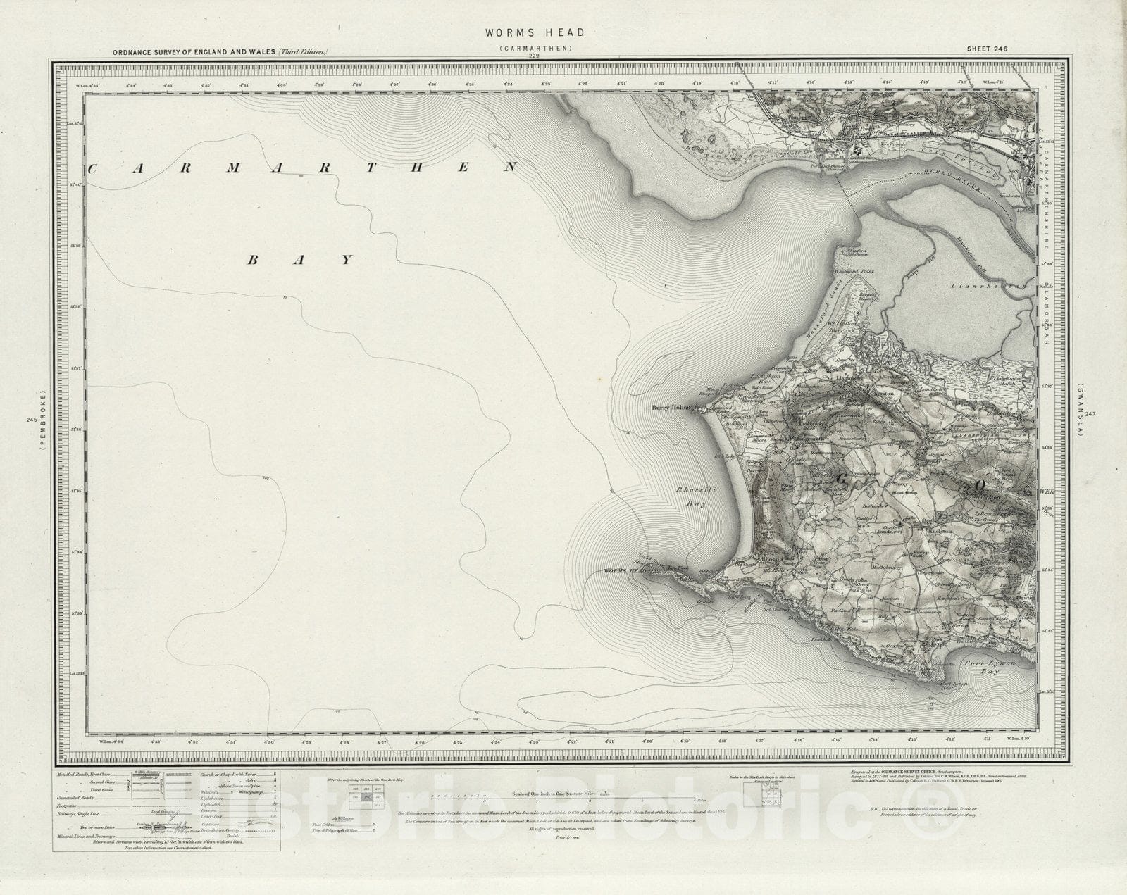 Historic Map : 246 Worms Head (Hills) 1907 - Vintage Wall Art