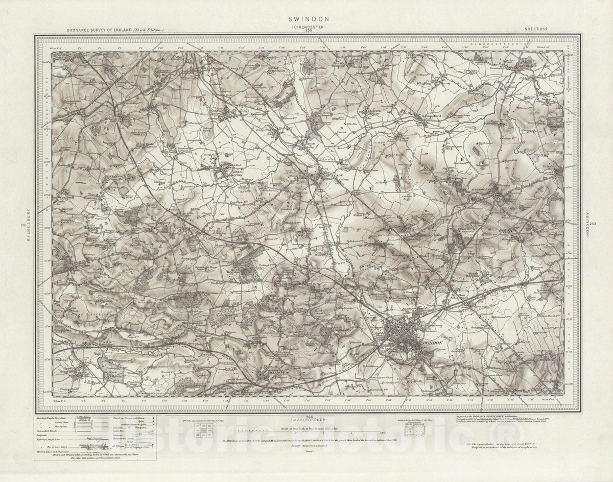 Historic Map : 252 Swindon (Hills) 1905 - Vintage Wall Art