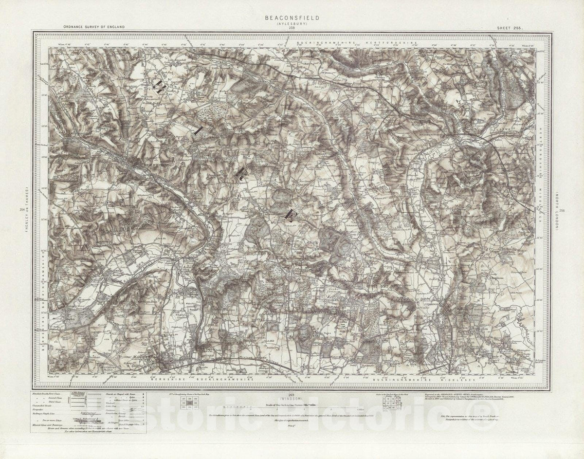 Historic Map : 255 Beaconsfield (Hills) 1896 - Vintage Wall Art