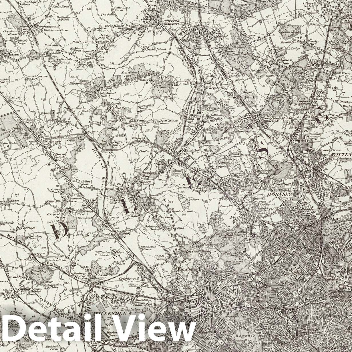 North London - Survey Map, 1896 - Ordnance Survey Topographic Print