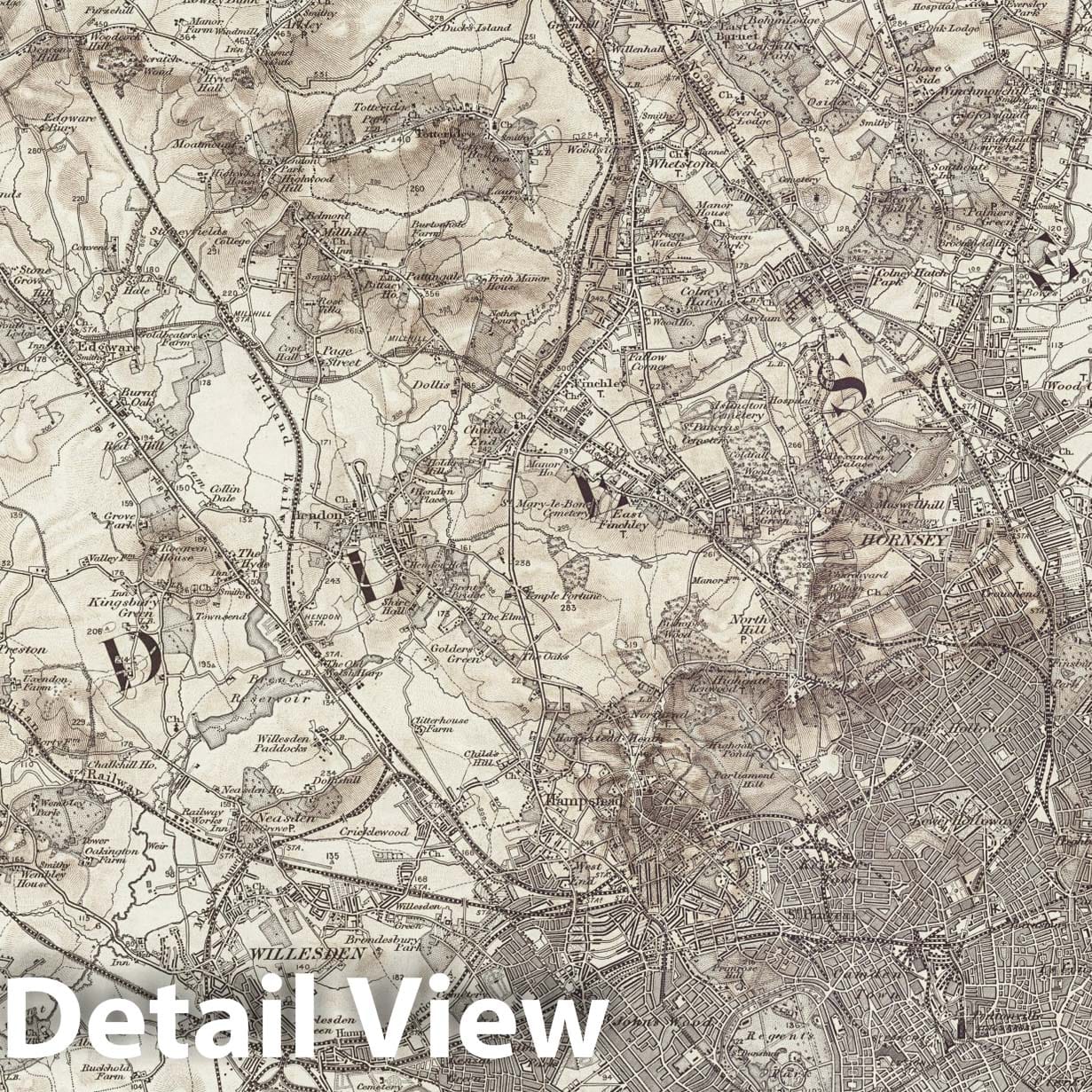 North London - Survey Map, 1896 - Ordnance Survey Historical Map Print