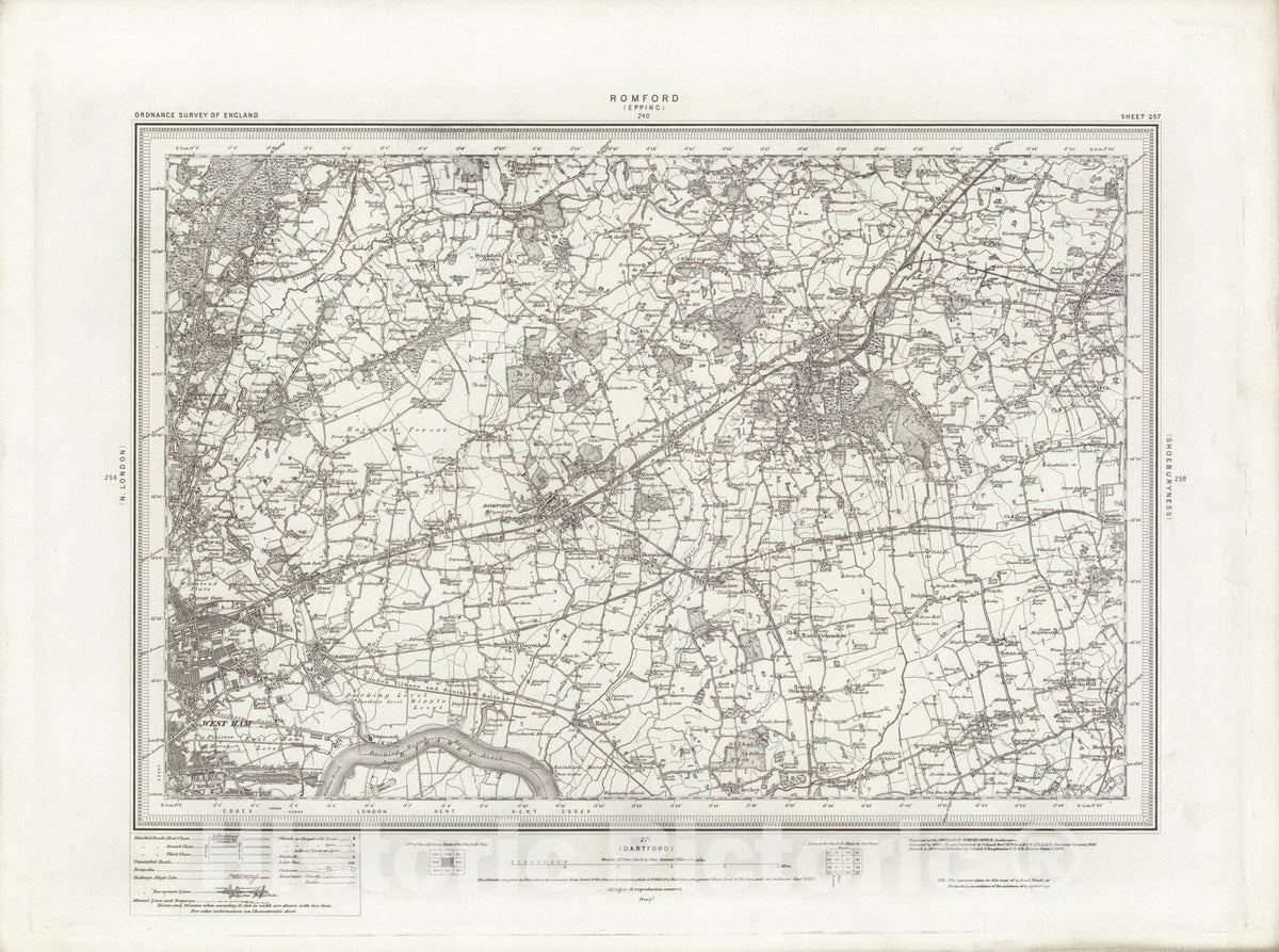 Historic Map : 257 Romford 1896 - Vintage Wall Art