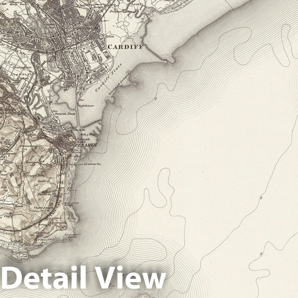 Cardiff - Survey Map, 1898 - Ordnance Survey Historical Map Print