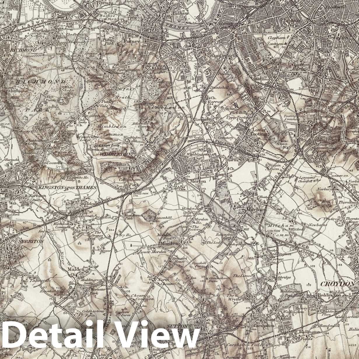 South London - Survey Map, 1896 - Ordnance Survey Historical Map Print