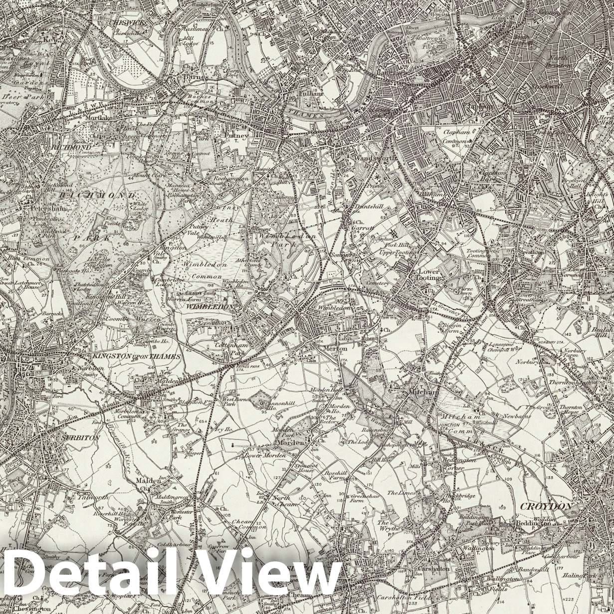 South London - Survey Map, 1896 - Ordnance Survey Historical Map Print