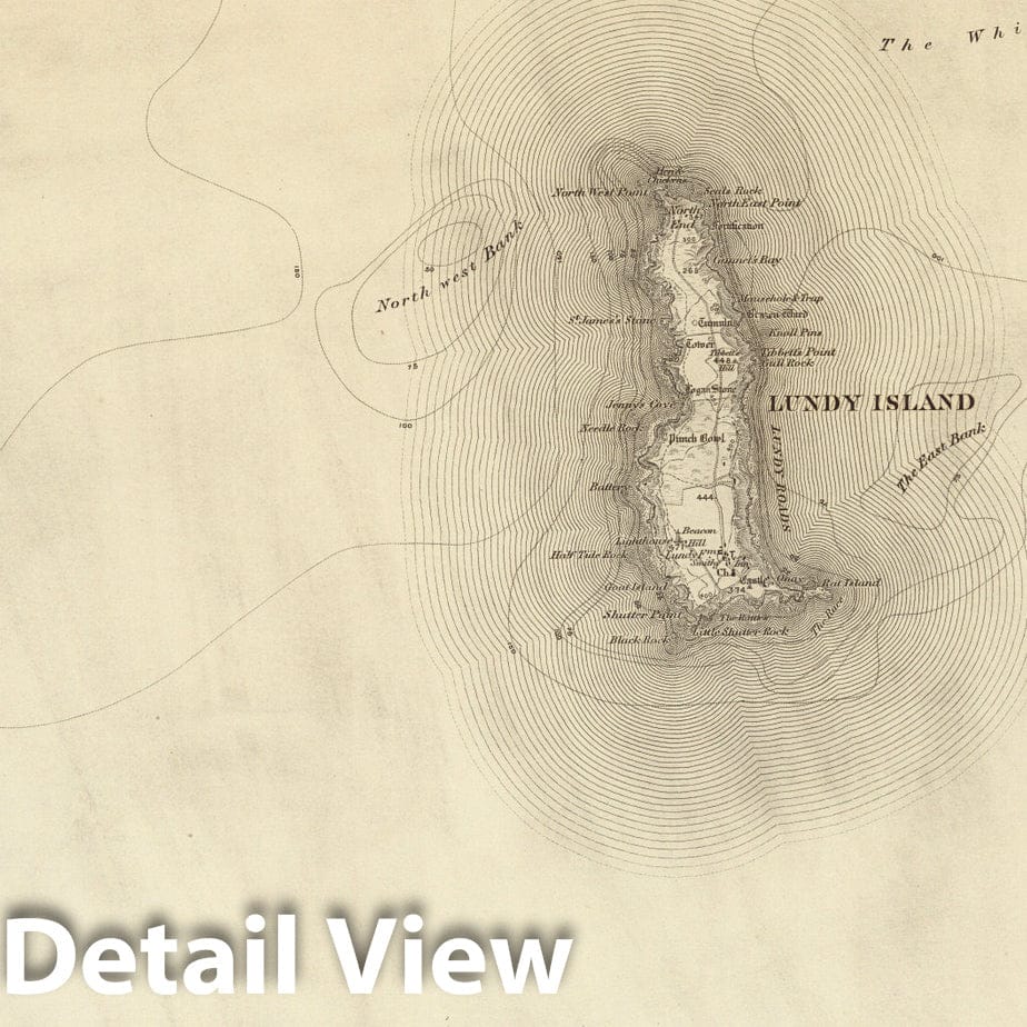Lundy Island - Survey Map, 1897 - Ordnance Survey Historical Map Print