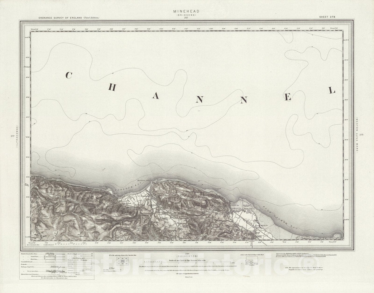 Historic Map : 278 Minehead (Hills) 1908 - Vintage Wall Art