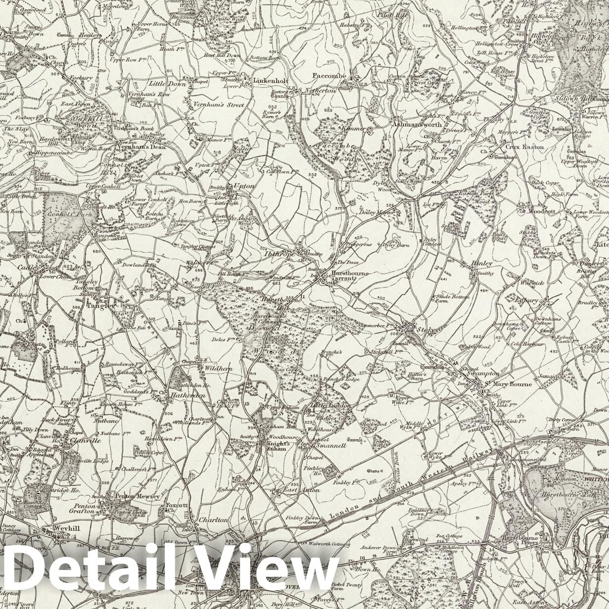 Andover, England - Survey Map, 1895 - Ordnance Survey Historical Print