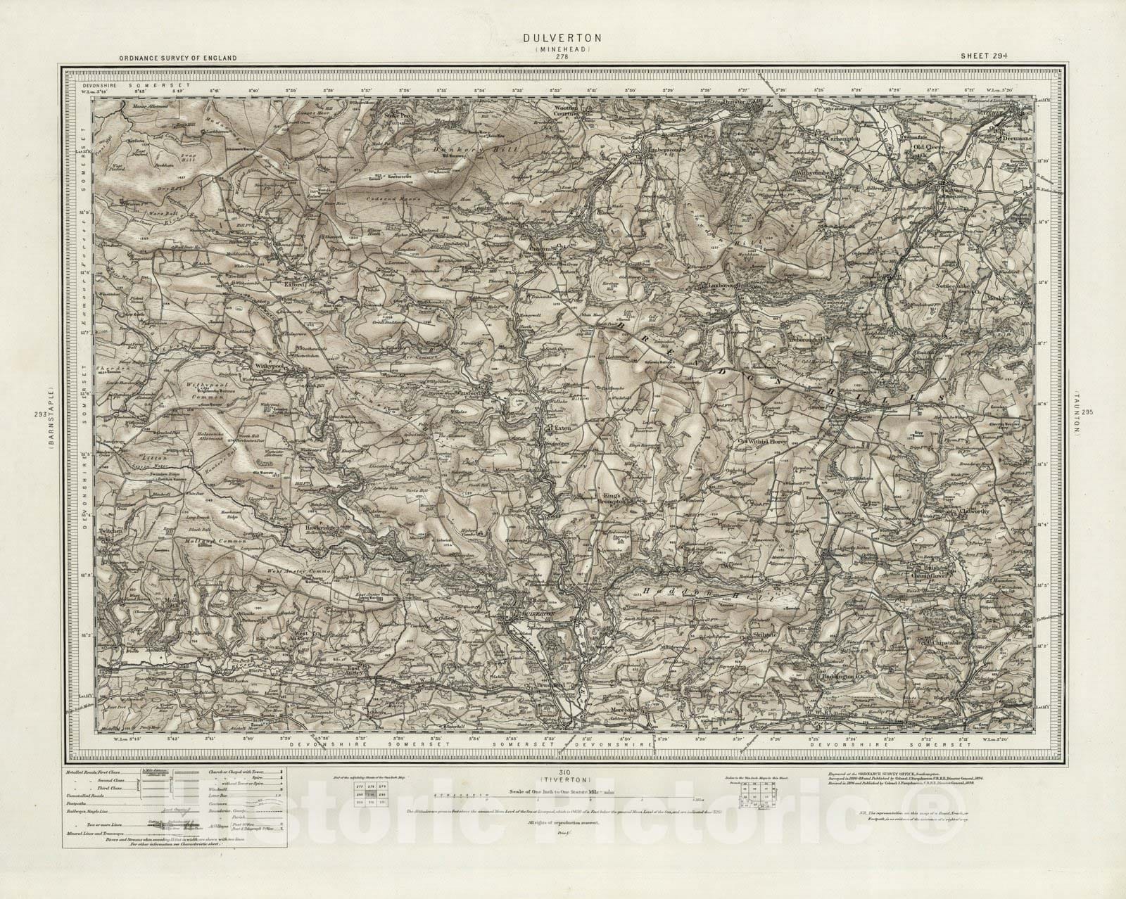 Historic Map : 294 Dulverton (Hills) 1898 - Vintage Wall Art