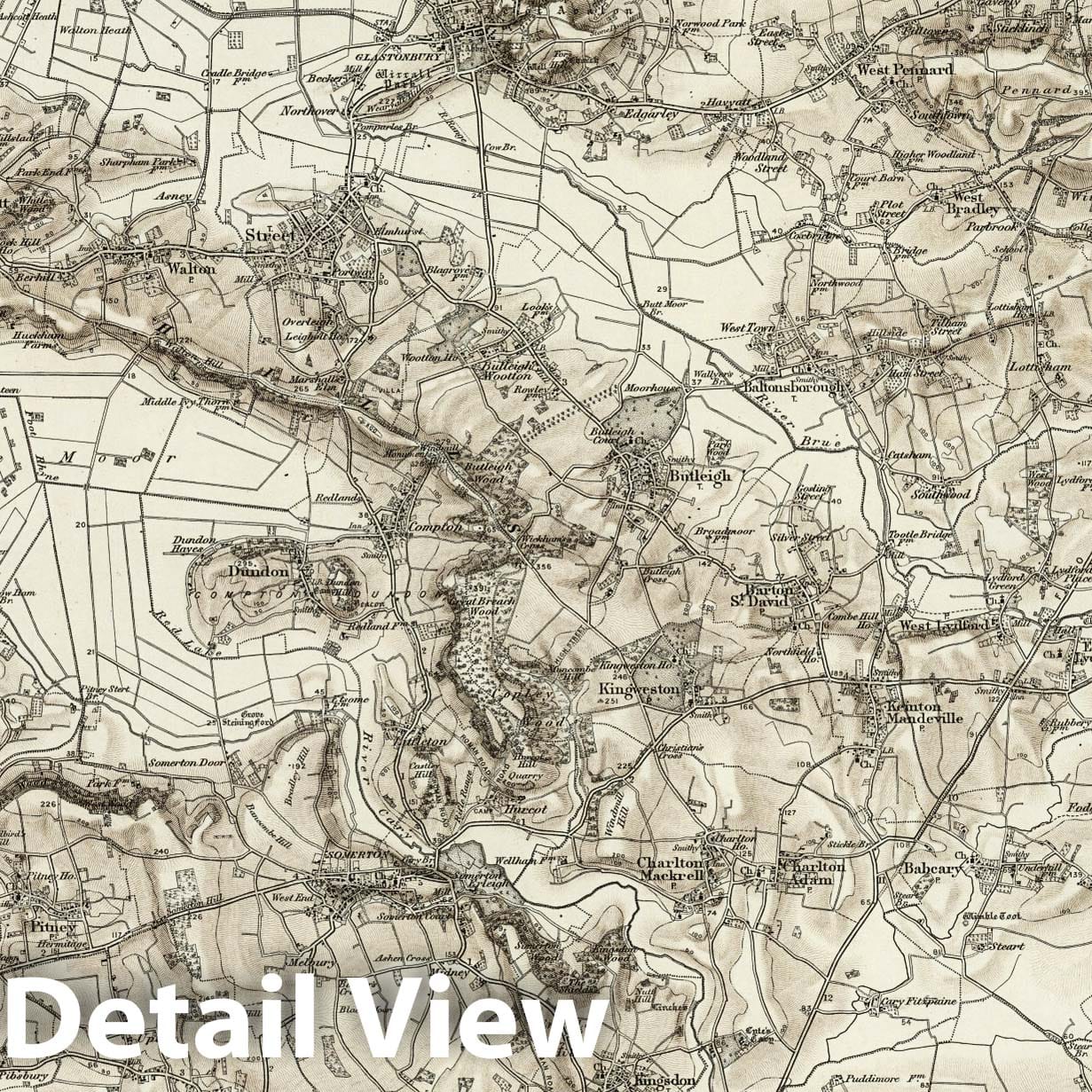 Glastonbury - Survey Map, 1898 - Ordnance Survey Topographic Print