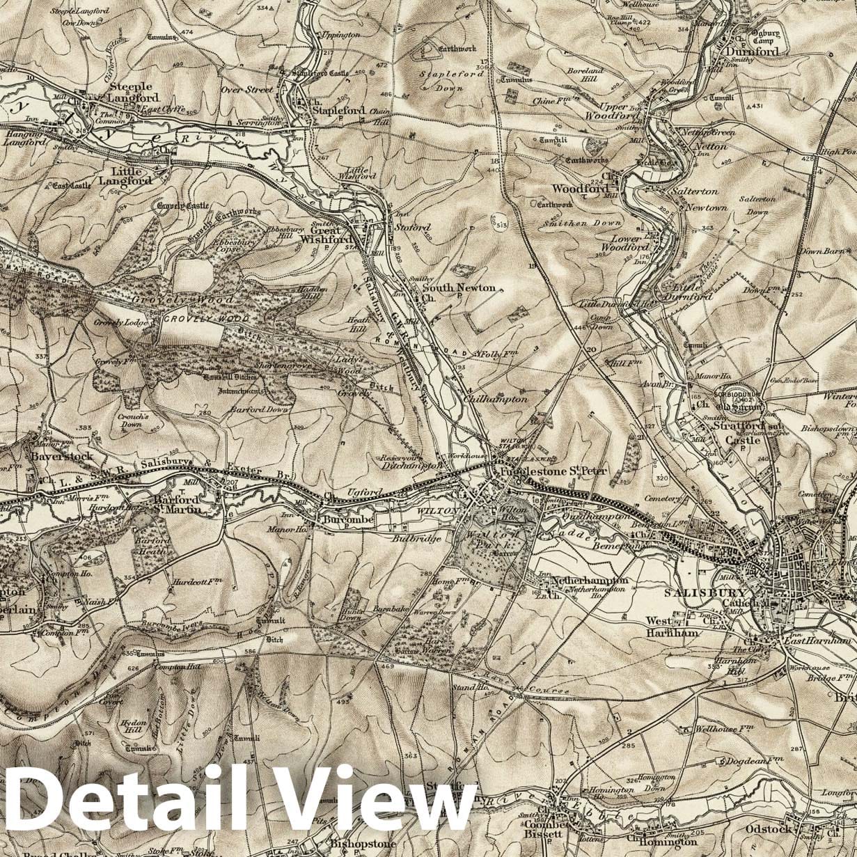 Salisbury, England - Survey Map, 1898 - Ordnance Survey Topographic Print