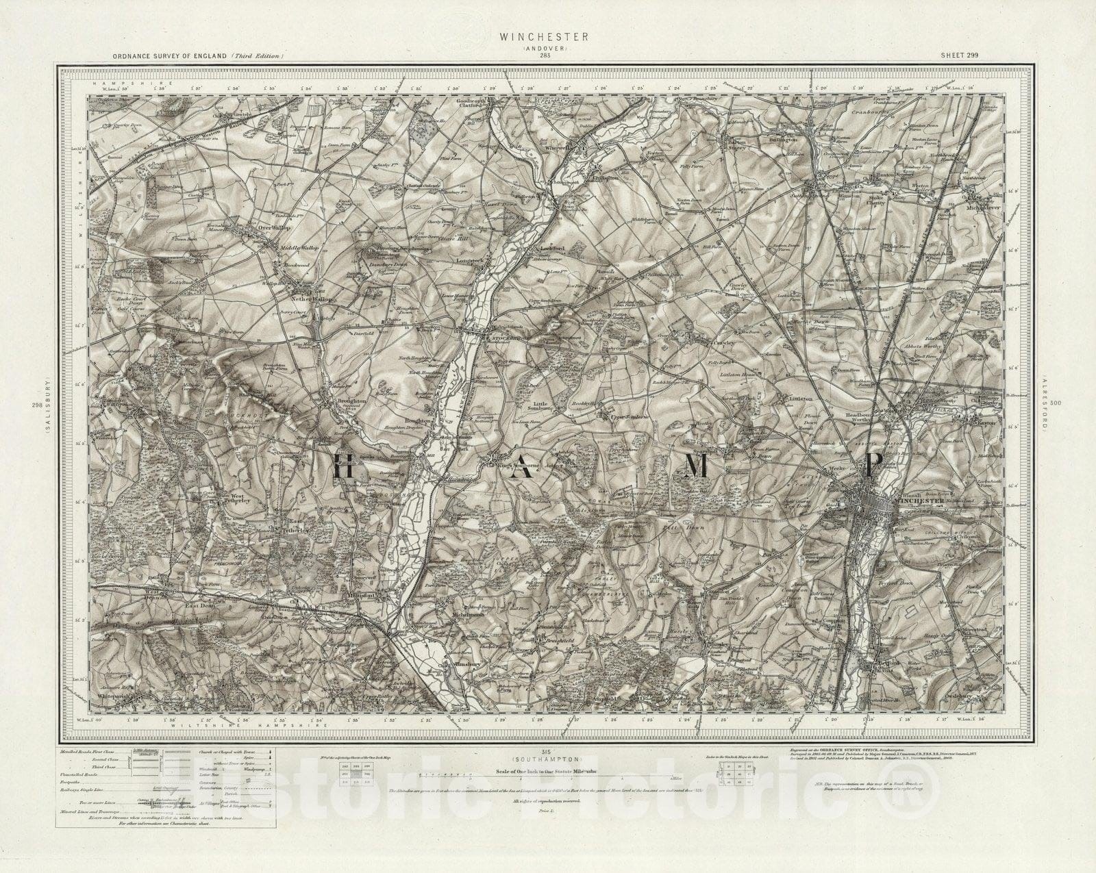 Historic Wall Map : 299 Winchester (Hills) 1903 - Vintage Wall Art