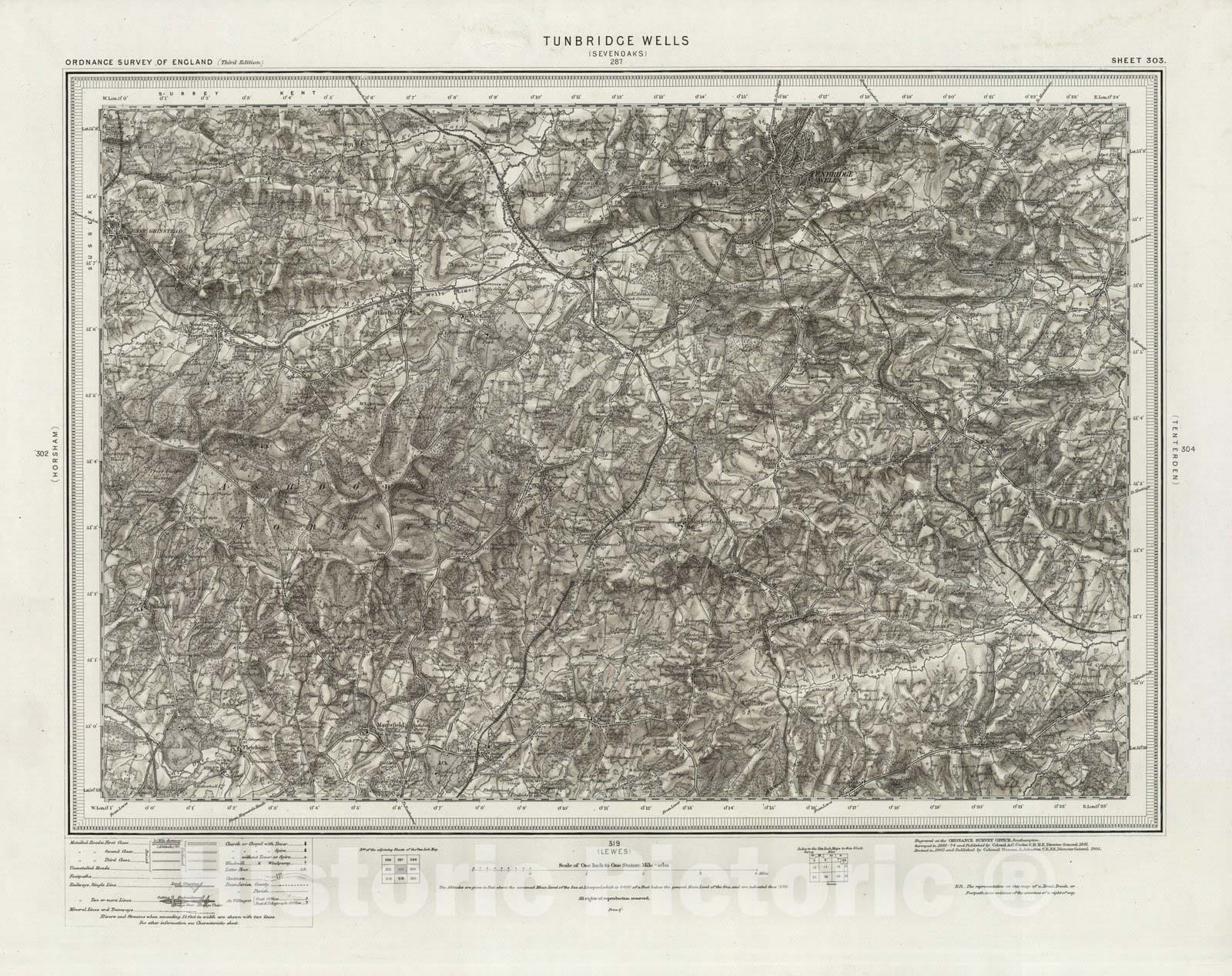 Historic Map : 303 Tunbridge Wells (Hills) 1905 - Vintage Wall Art