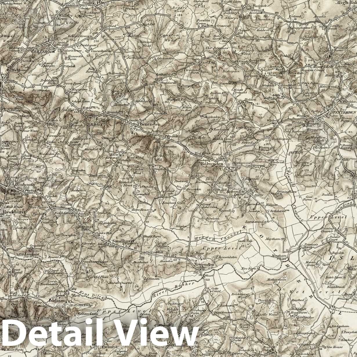 Tenterden, England - Survey Map, 1896 - Ordnance Survey Topographic Print