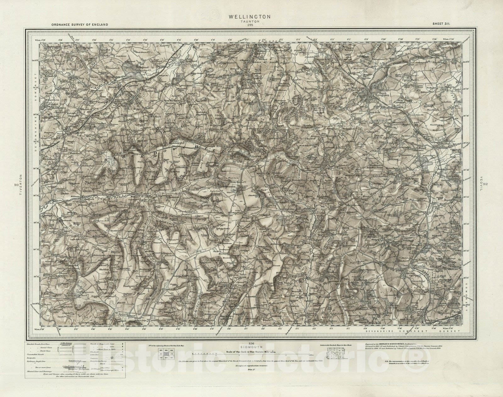 Historic Map : 311 Wellington (Hills) 1898 - Vintage Wall Art