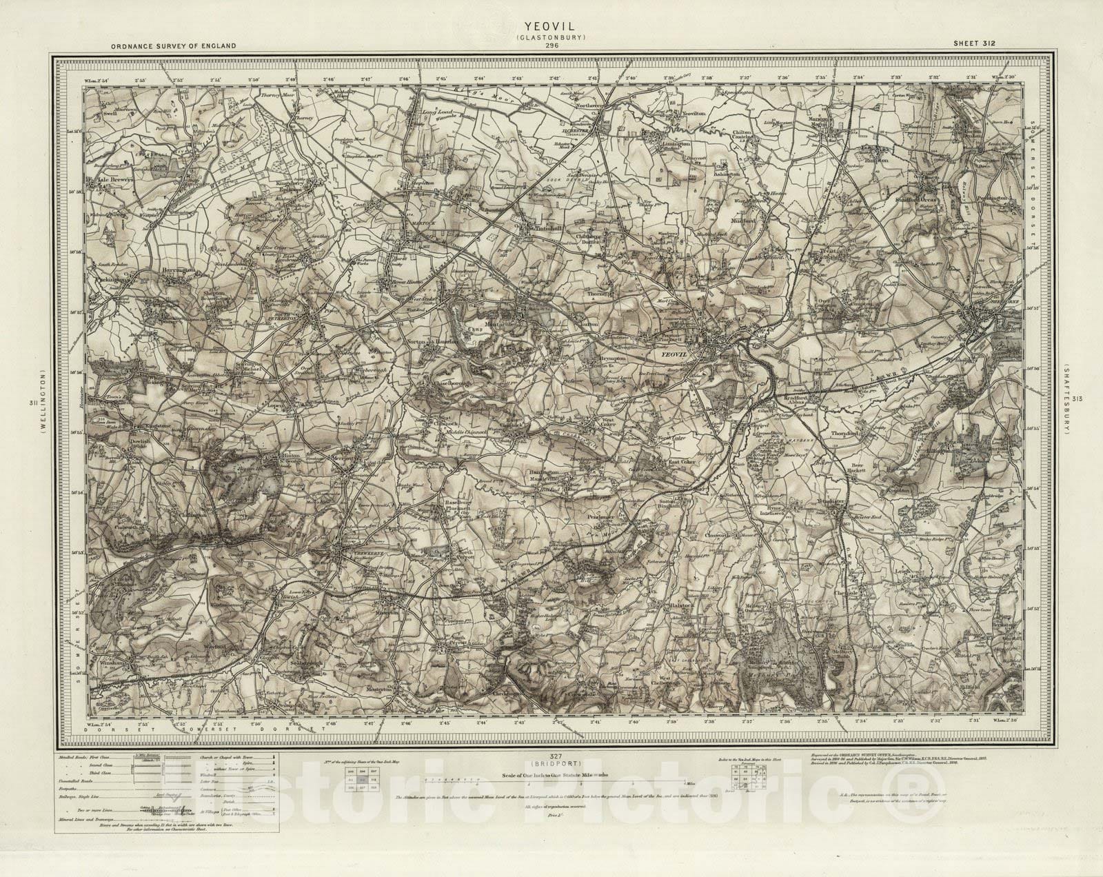 Historic Map : 312 Yeovil (Hills) 1898 - Vintage Wall Art