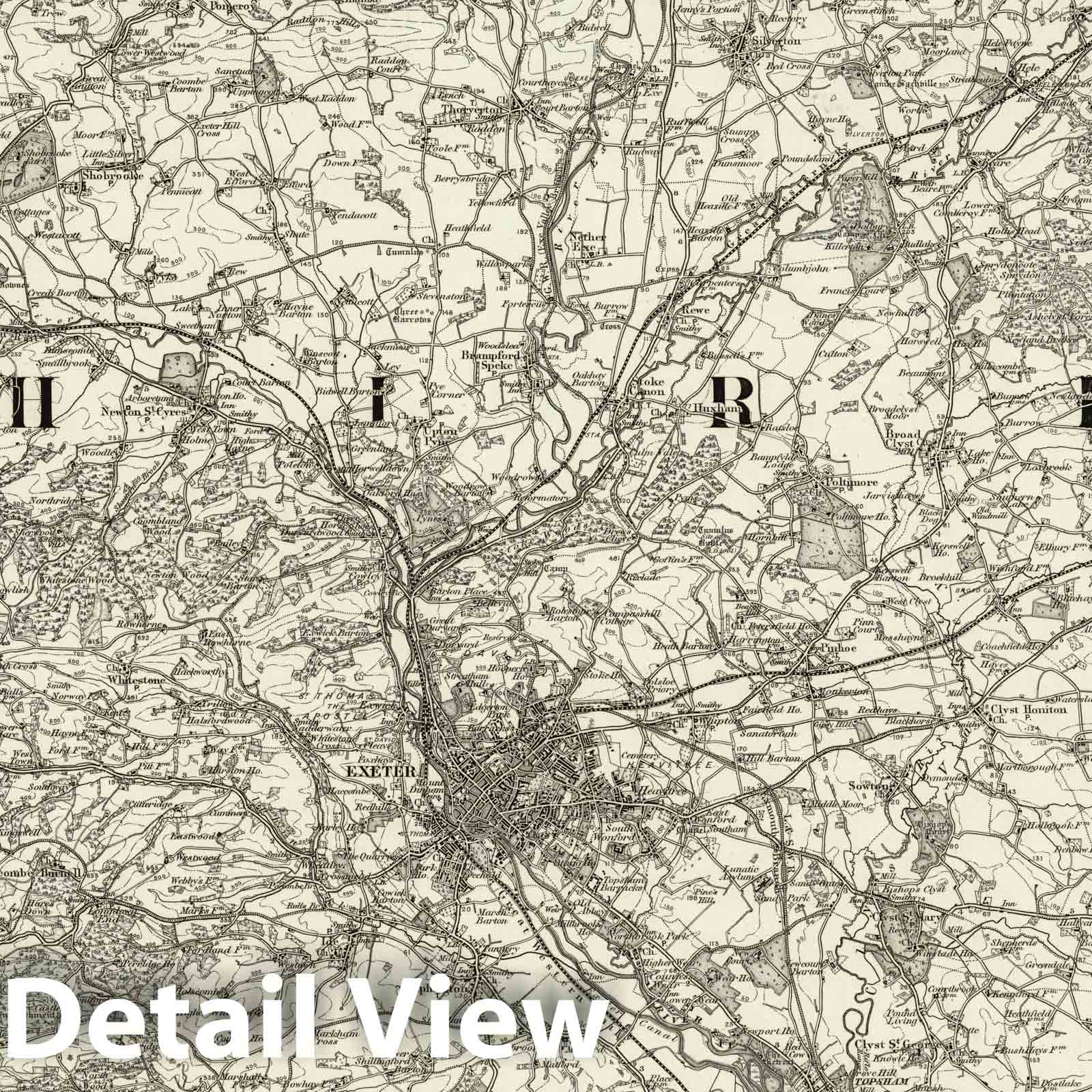 Exeter, England - Survey Map, 1898 - Ordnance Survey Topographic Print