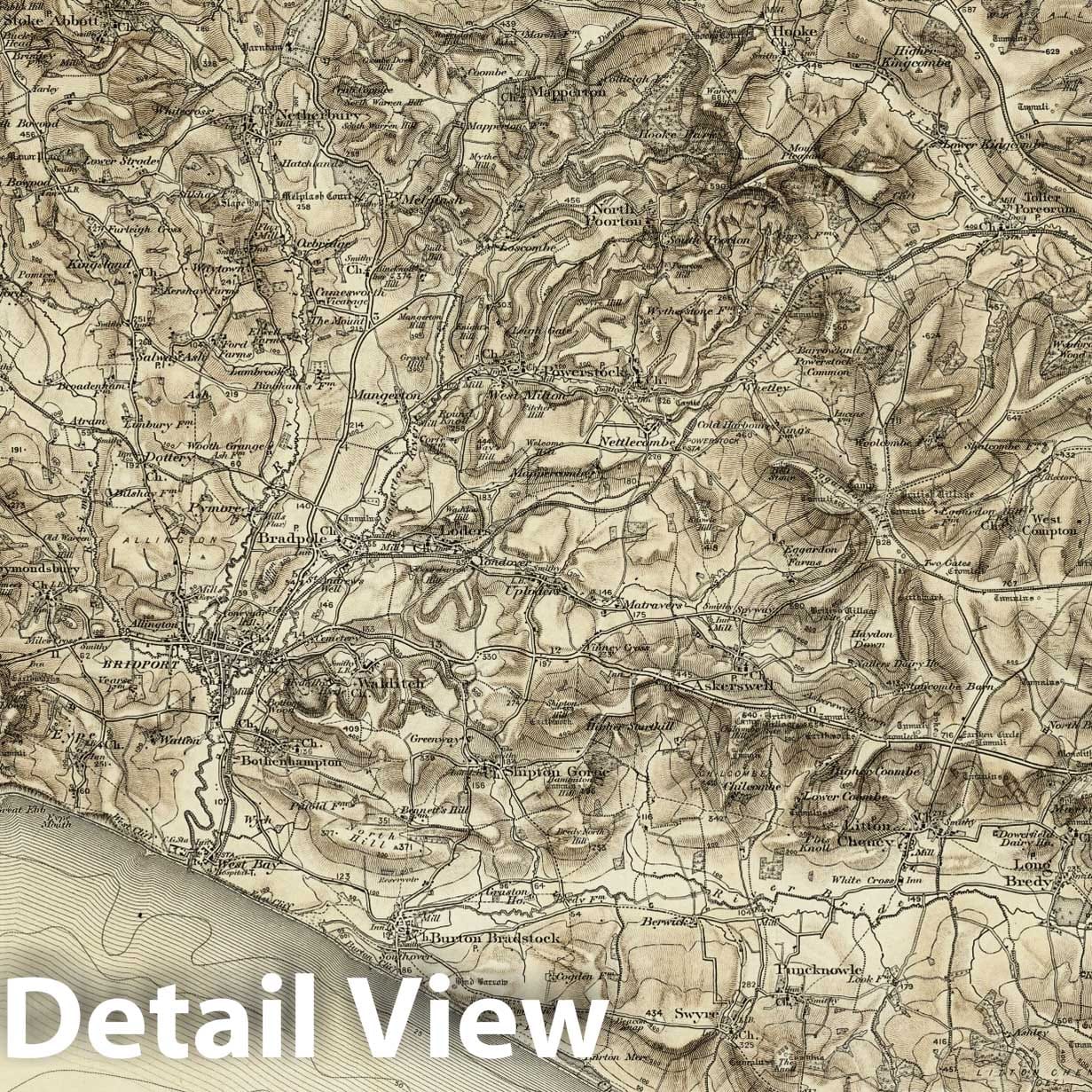 Bridport, England - Survey Map, 1898 - Ordnance Survey Historical Print
