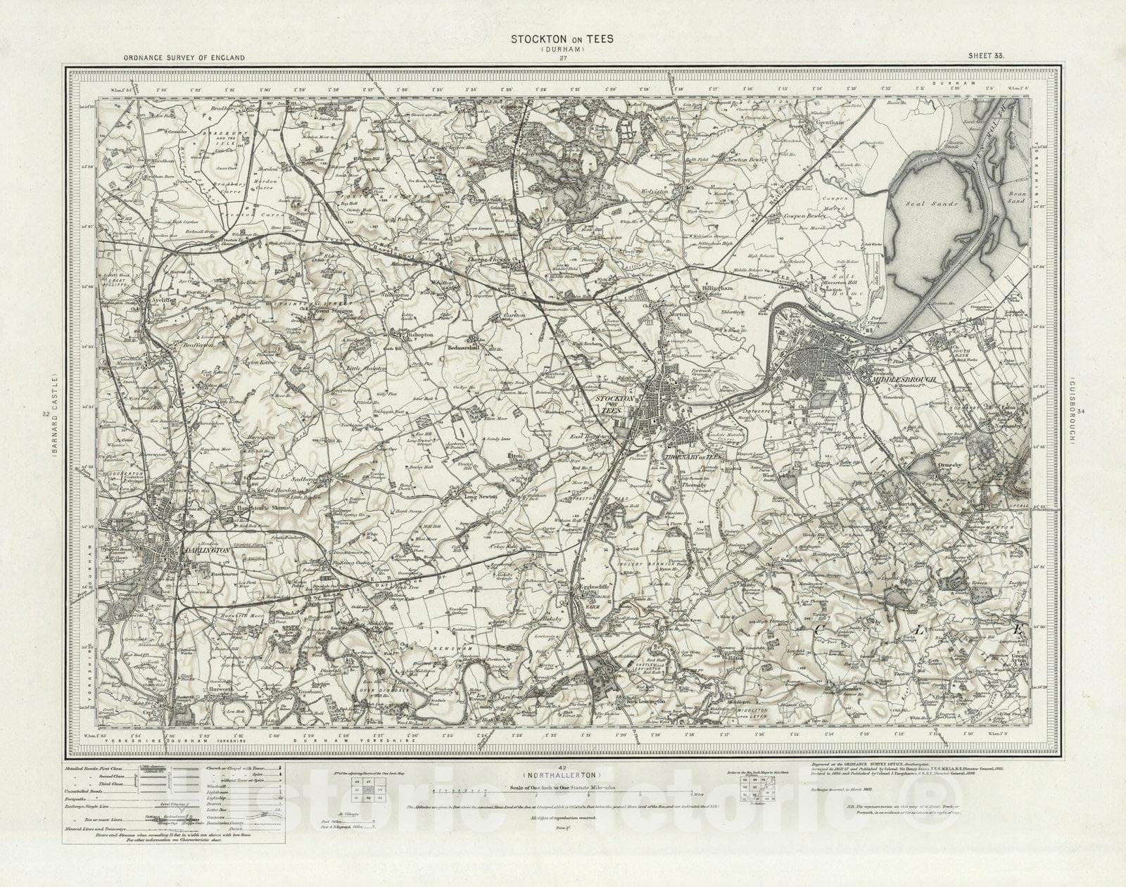Historic Map : 33 Stockton on Tees (Hills) 1898 - Vintage Wall Art