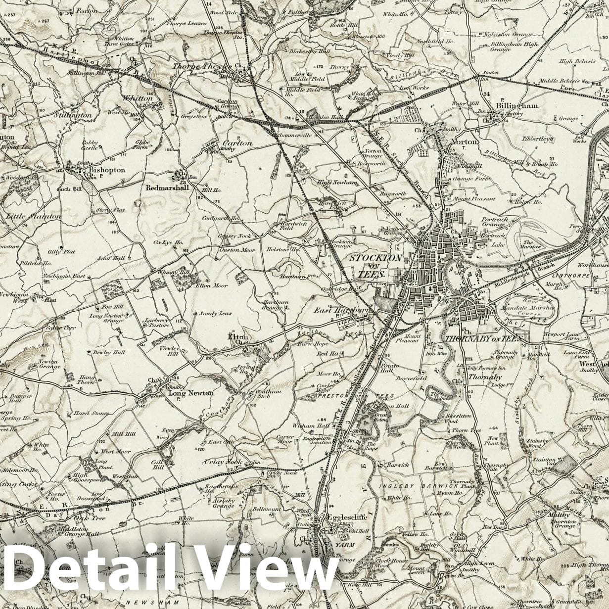 Stockton on Tees, England - Survey Map, 1898 - Ordnance Survey Topographic Print