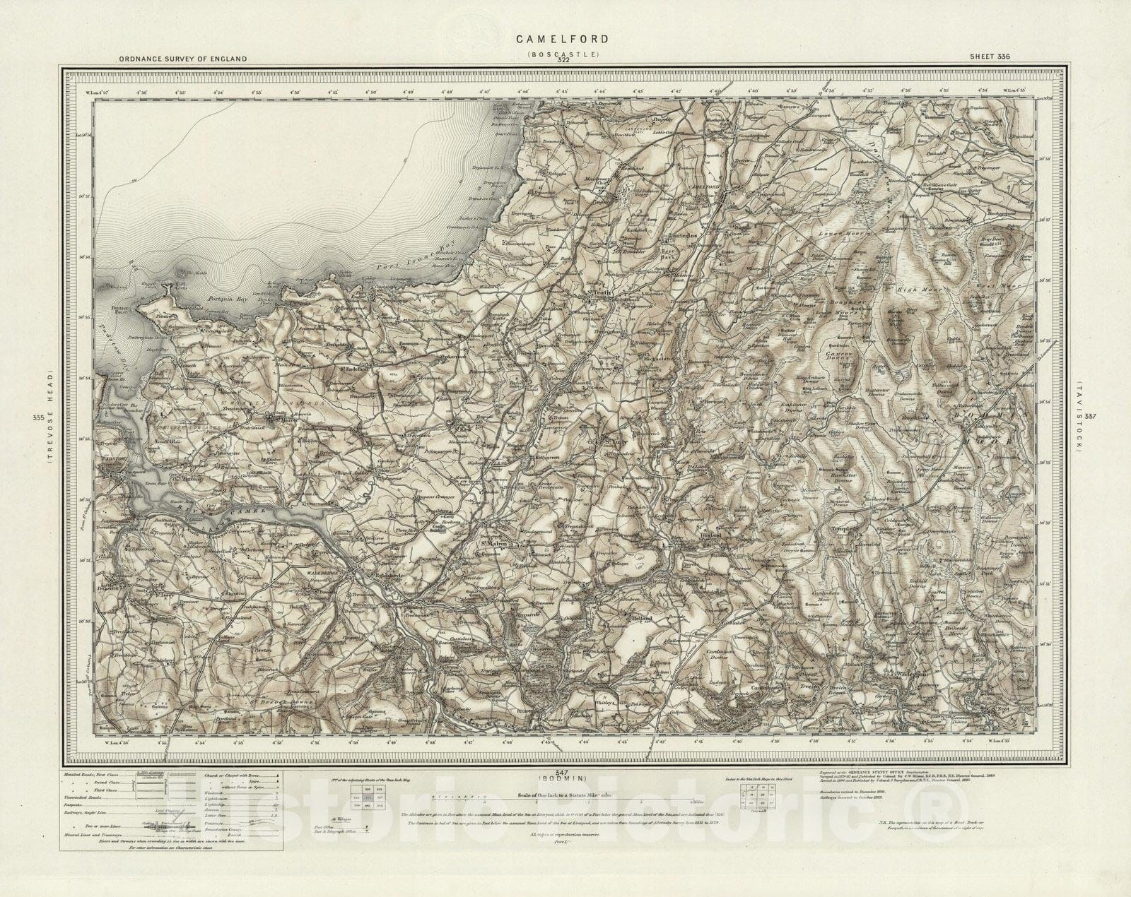 Historic Map : 336 Camelford (Hills) 1895 - Vintage Wall Art