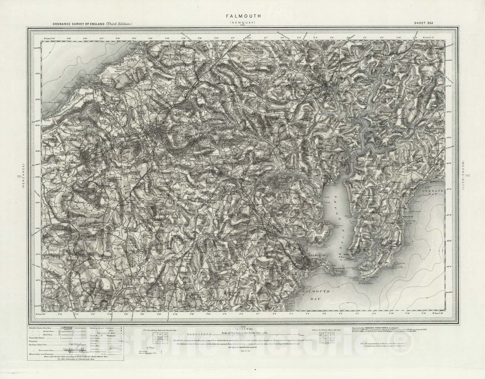 Historic Map : 352 Falmouth (Hills) 1907 - Vintage Wall Art
