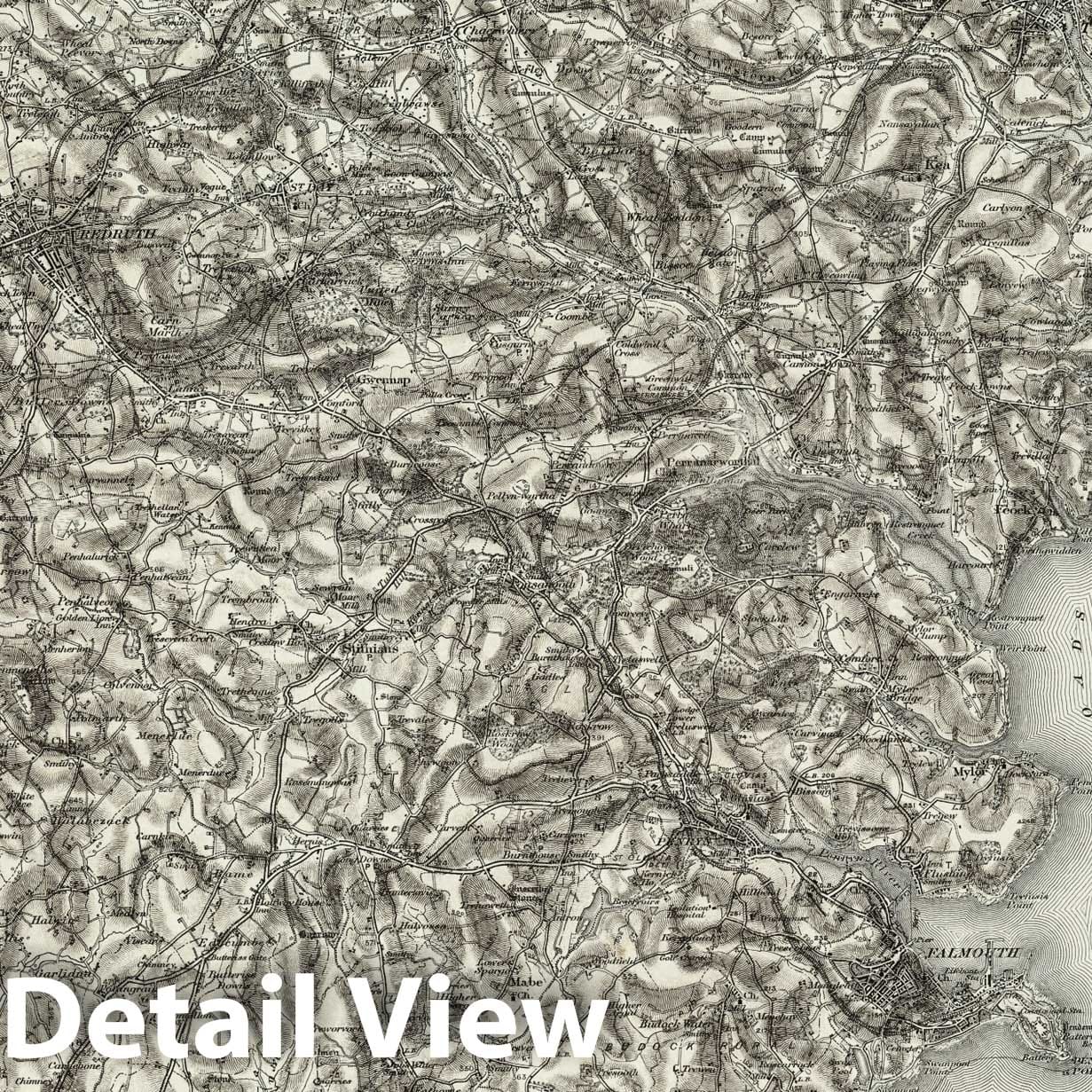 Falmouth, England - Survey Map, 1907 - Ordnance Survey Historical Print