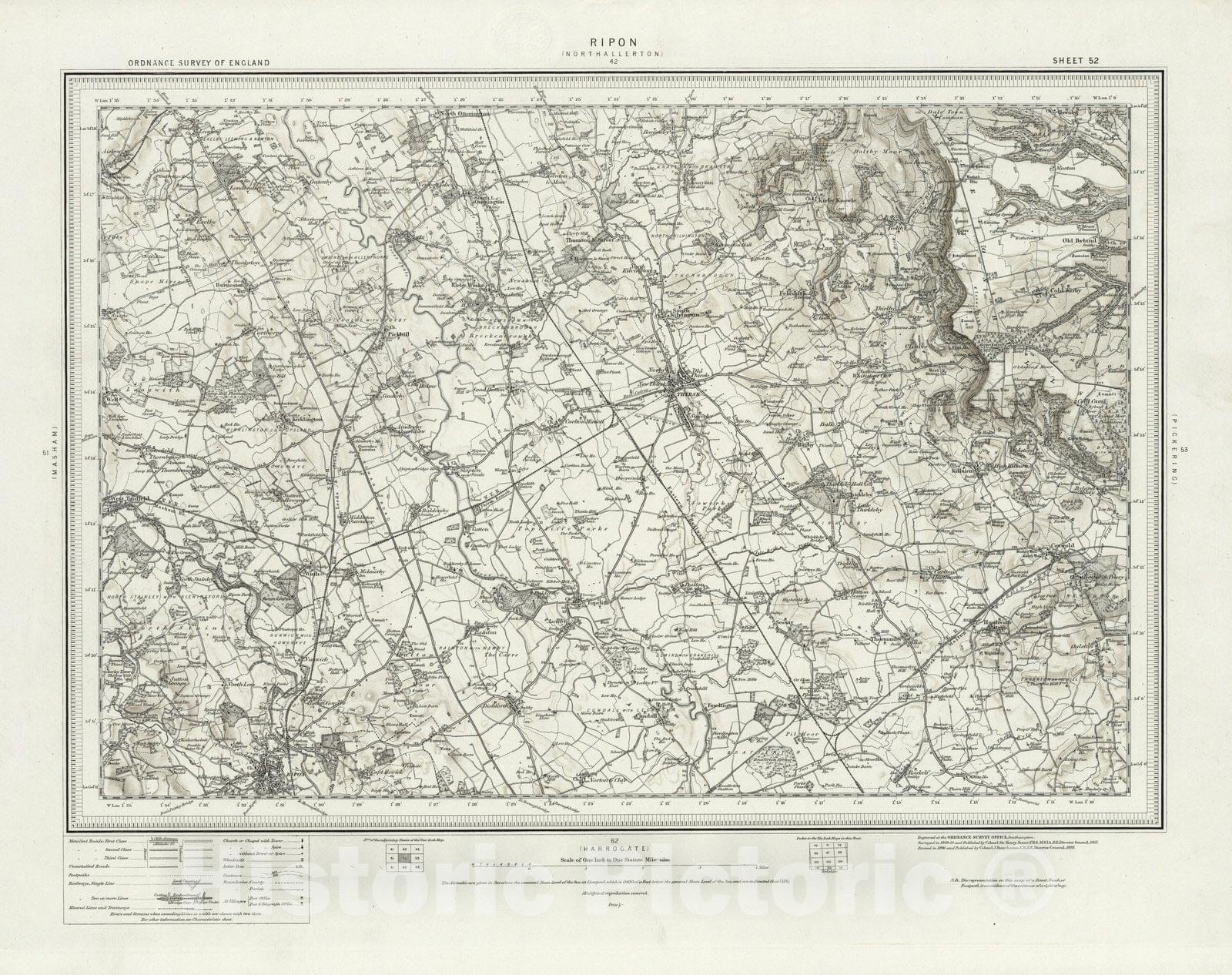 Historic Map : 52 Ripon (Hills) 1898 - Vintage Wall Art