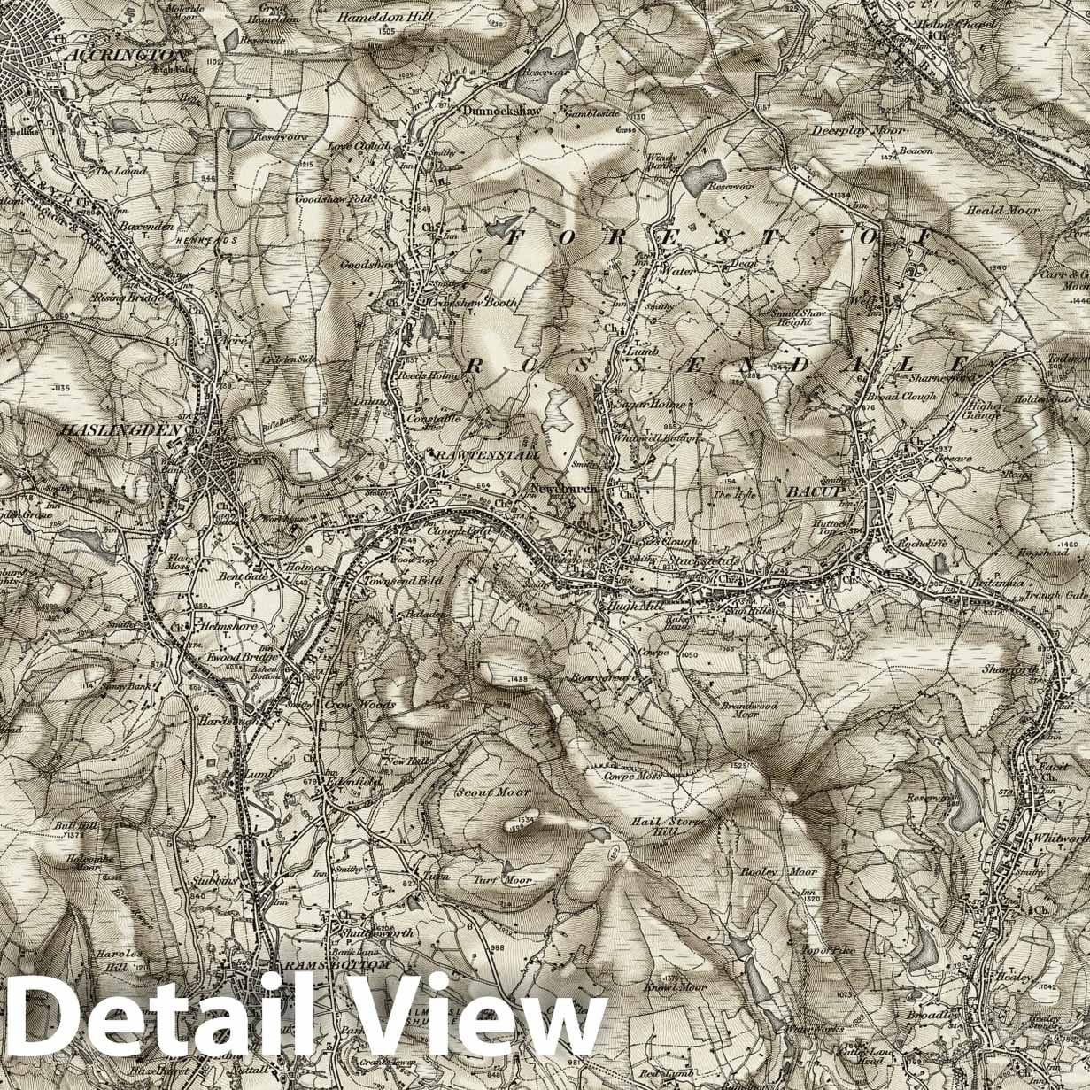 Rochdale - Survey Map, 1896 - Ordnance Survey Historical Map Print