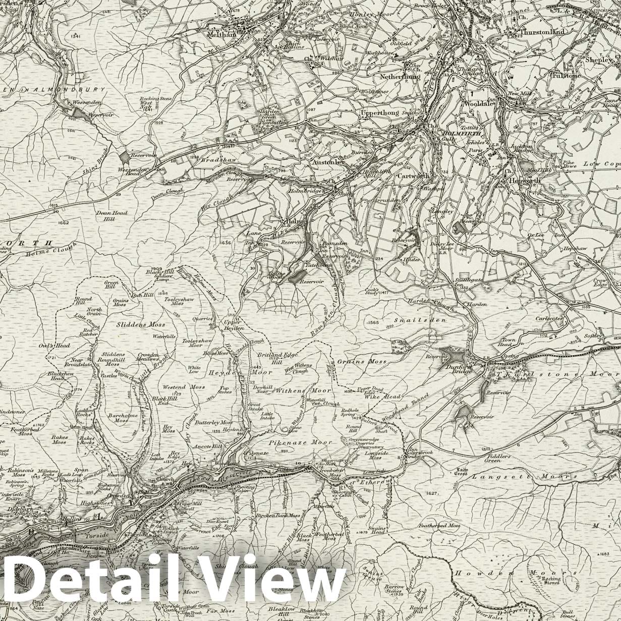 Glossop - Survey Map, 1896 - Ordnance Survey Historical Map Print