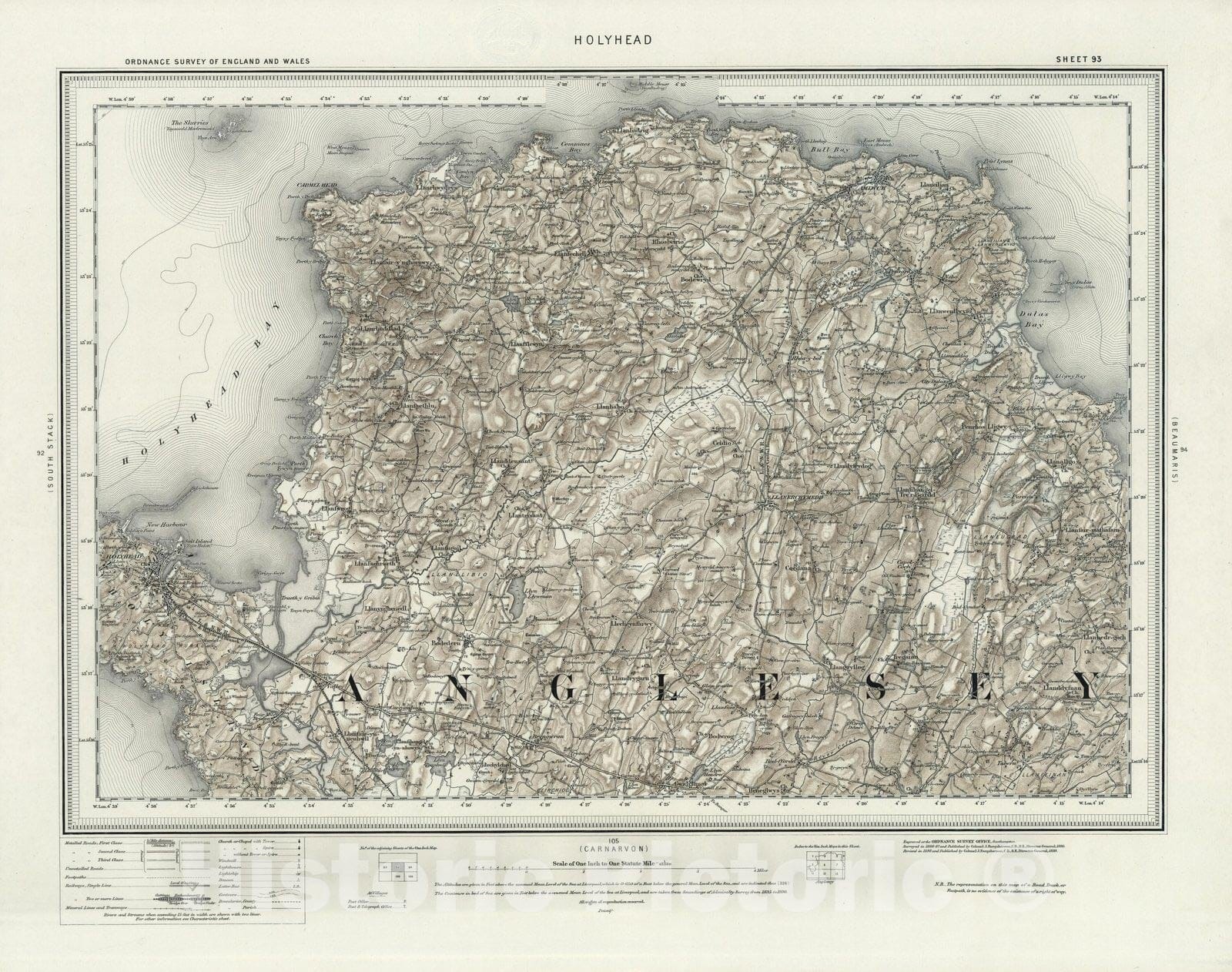 Historic Map : 93 Holyhead (Hills) 1899 - Vintage Wall Art