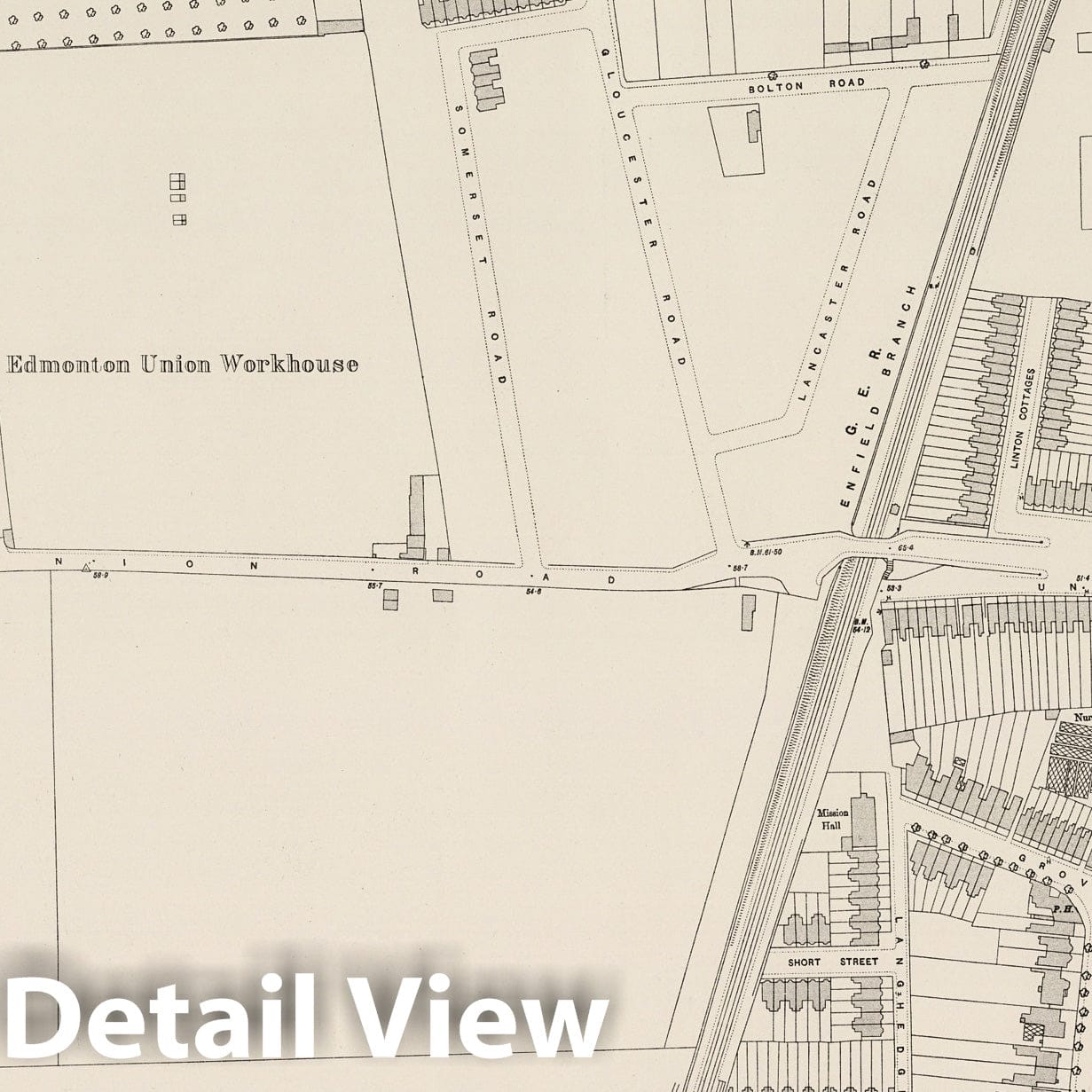 London - Sheet I.97, 1895 - Ordnance Survey Five feet to the Mile Map Print