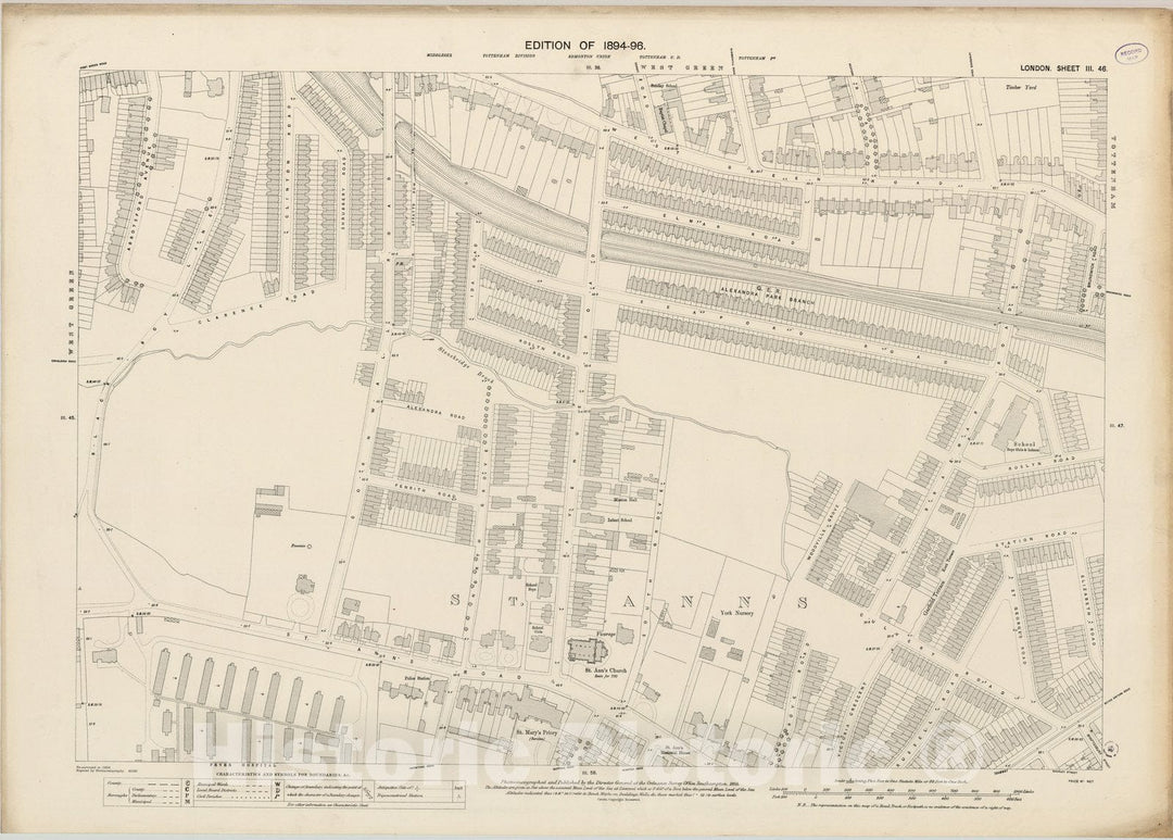 Historic Map : London (England), City Atlas Map, London Sheet III.46 1895 - Vintage Wall Art