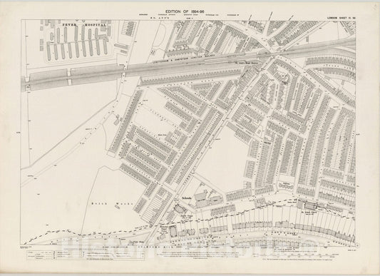 Historic Map : London (England), City Atlas Map, London Sheet III.56 1895 - Vintage Wall Art