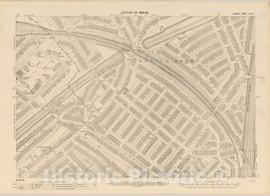 Historic Map : London (England), City Atlas Map, London Sheet III.64 1895 - Vintage Wall Art