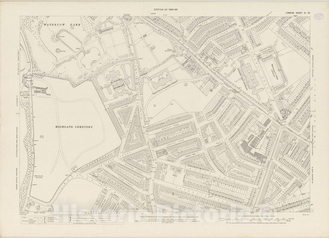 Historic Map : London (England), City Atlas Map, London Sheet III.72 1895 - Vintage Wall Art