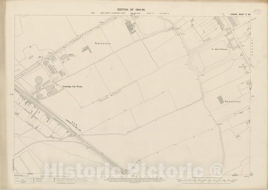 Historic Map : London (England), City Atlas Map, London Sheet III.80 1895 - Vintage Wall Art
