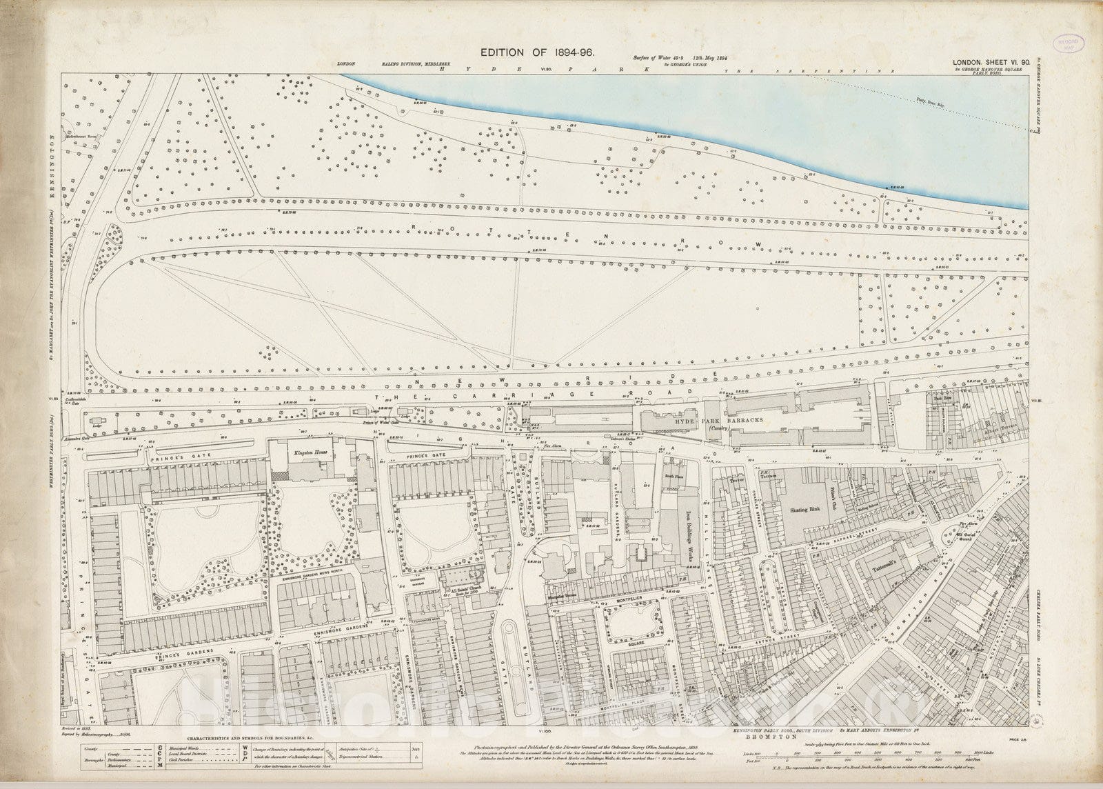 Historic Map : England , London (England), London (England), City Atlas Map, London Sheet VI.90 1895 , Vintage Wall Art