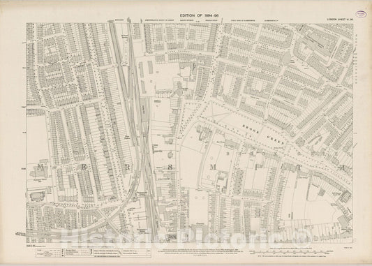 Historic Map : England , London (England), London (England), City Atlas Map, London Sheet VI.96 1895 , Vintage Wall Art