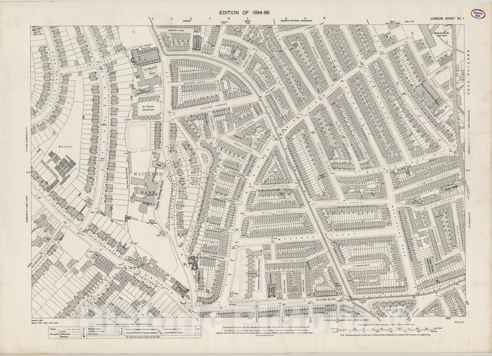 Historic Map : London (England), City Atlas Map, London Sheet VII.1 1895 - Vintage Wall Art