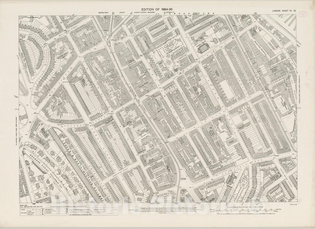 Historic Map : London (England), City Atlas Map, London Sheet VII.22 1895 - Vintage Wall Art