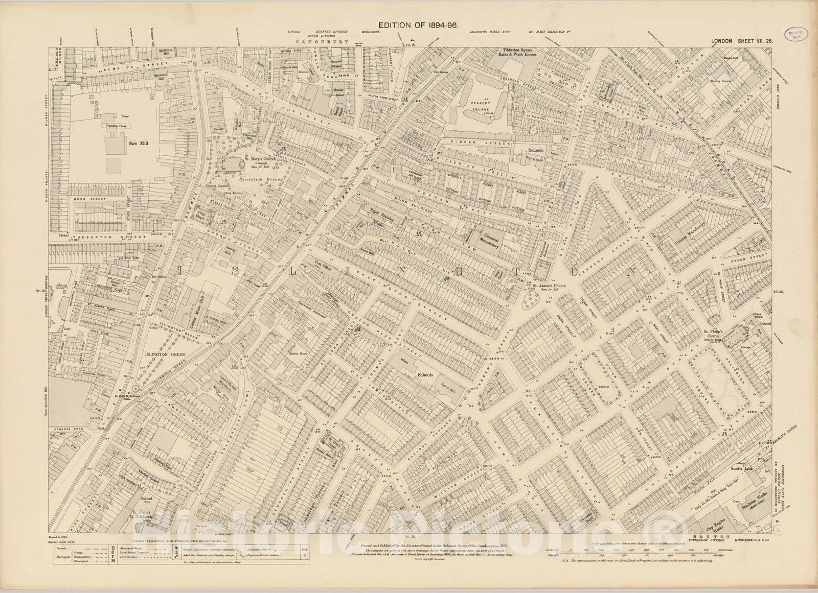 Historic Map : London (England), City Atlas Map, London Sheet VII.25 1896 - Vintage Wall Art