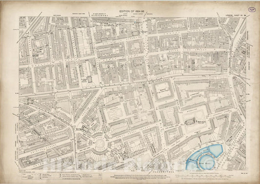 Historic Map : London (England), City Atlas Map, London Sheet VII.34 1896 - Vintage Wall Art