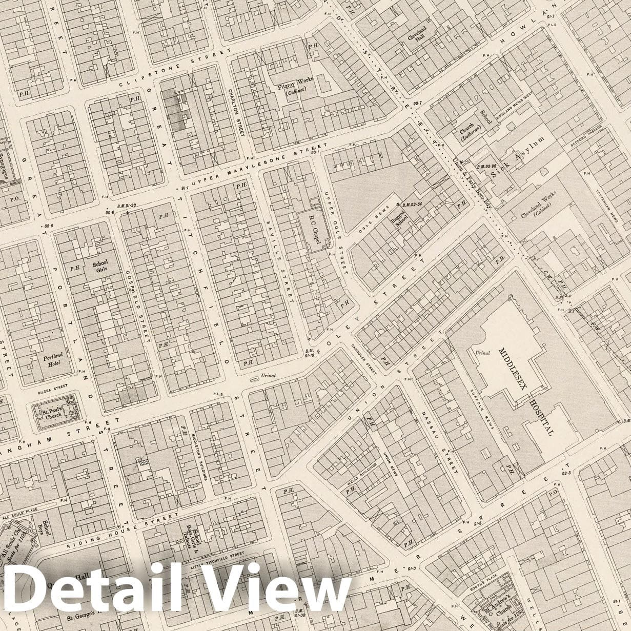 London, Sheet VII.52 - Survey Map, 1895 - Ordnance Survey Historical Print