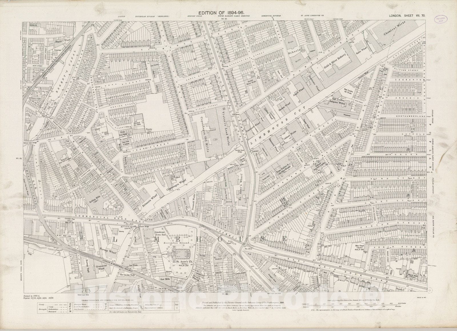 London, Sheet VII.70 - Survey Map, 1895 - Ordnance Survey Historical Print