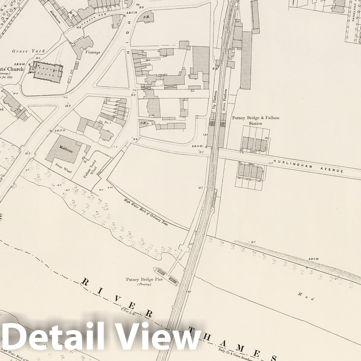 London, Sheet X.47 - Survey Map, 1895 - Ordnance Survey Historical Map Print