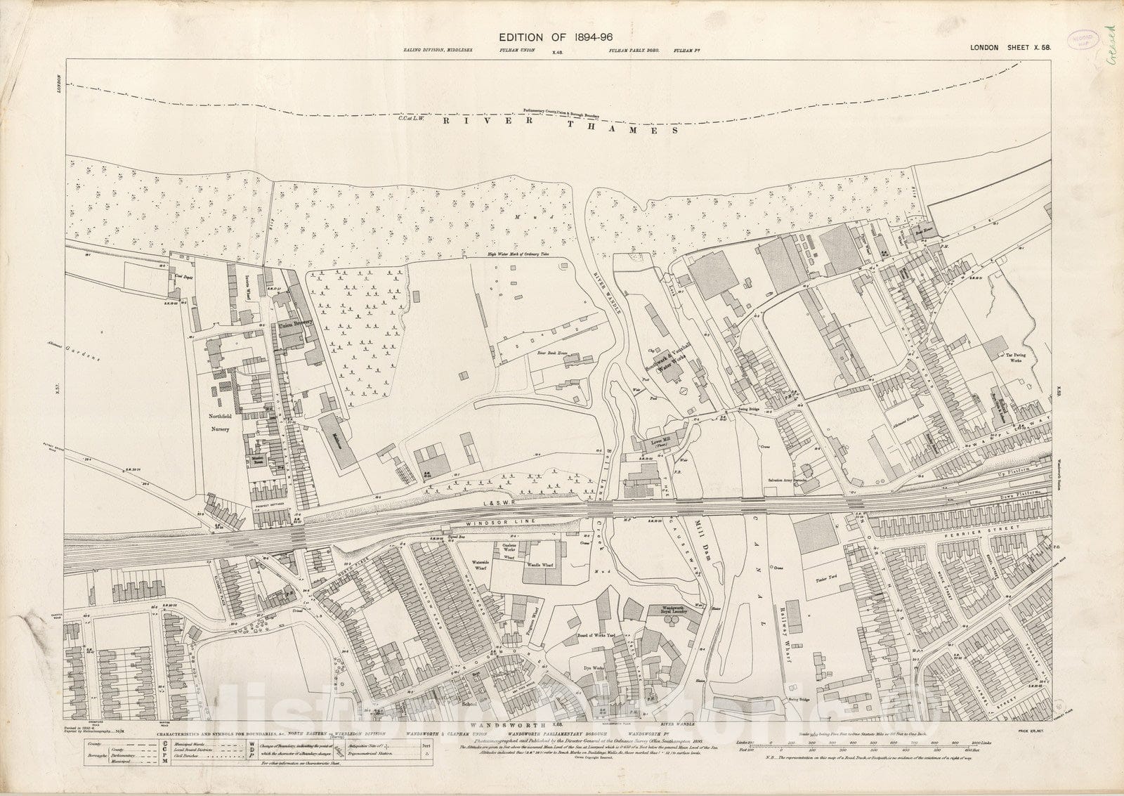 Historic Map : London (England), City Atlas Map, London Sheet X.58 1895 - Vintage Wall Art